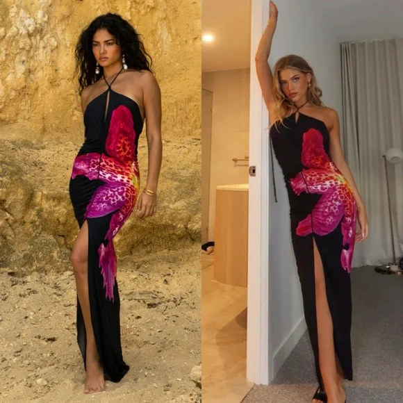 Rat Boa Dresses Rat And Boa Pascala Black Orchid Print Maxi